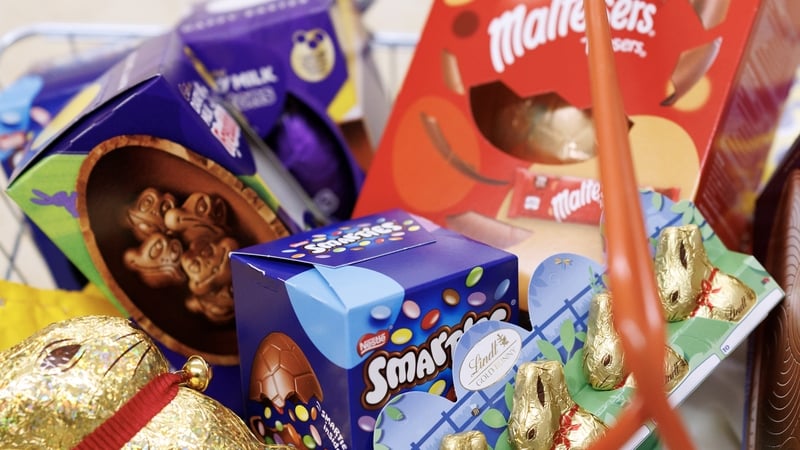 LONDON, ENGLAND - MARCH 26: Easter Eggs are seen in a customer's shopping basket in a Sainsbury's supermarket on March 26, 2026 in London, England. People buying chocolate ahead of Easter this year are paying up to 40% more for some seasonal favorites, wh