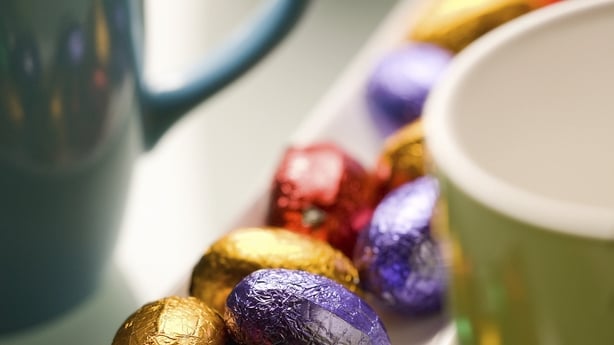 easter eggs with a mug