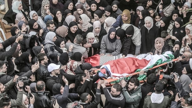 Palestinians, relatives, and friends attended the funeral of the four Bani Odeh family members, who were killed when Israeli forces opened fire on their car during a military operation.