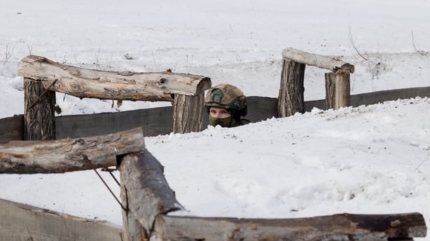A Ukrainian serviceman of the 18th Sloviansk Brigade of the National Guard of Ukraine participates in training