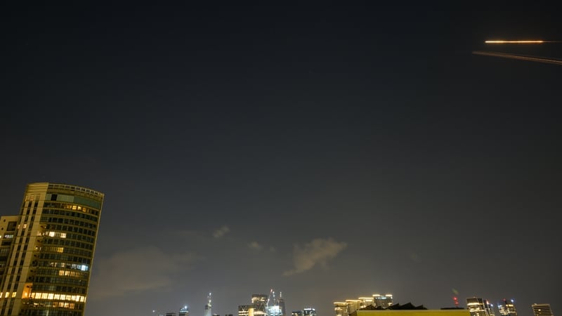 TEL AVIV, ISRAEL - MARCH 27: Iranian ballistic cluster munitions are fired towards Tel Aviv on March 27, 2026 in Tel Aviv, Israel. One person was killed during the salvo of missiles. Iran has continued firing waves of drones and missiles at Israel after t