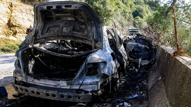 destroyed vehicle that was used by a media crew of journalists who were killed in an Isareli strike