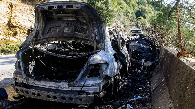 destroyed vehicle that was used by a media crew of journalists who were killed in an Isareli strike