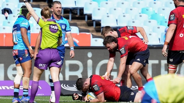 Munster's Tom Ahern goes over for a try against Vodacom Bulls at Loftus Versfeld Stadium in Pretoria