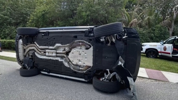 A picture of Tiger Woods' car released by Martin County Sheriff's Office after he was arrested for driving under the influence