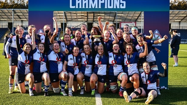 28 March 2026; Wolfhounds players after their side's victory in the Celtic Challenge final match between Wolfhounds and Clovers at The Hive Stadium in Edinburgh, Scotland. Photo by Shauna Clinton/Sportsfile