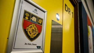 28 March 2026; The Down crest is seen outside dressing room 1 before the Allianz Football League Division 3 final match between Down and Wexford at Croke Park in Dublin. Photo by David Fitzgerald/Sportsfile