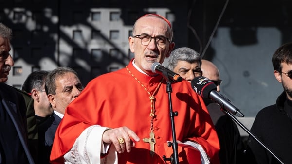 BETHLEHEM, WEST BANK - DECEMBER 24: Cardinal Pierbattista Pizzaballa, delivers a speech during Christmas eve celebrations outside the Church of the Nativity on December 24, 2025 in Bethlehem, West Bank. There was more public celebration of the Christmas p