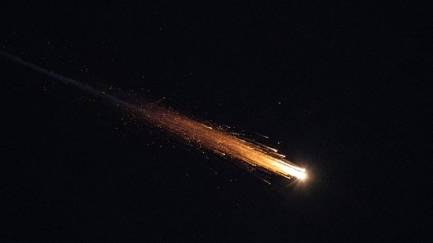 A view of missiles launched by Iran in retaliation for US and Israeli attacks in the skies over Beersheba in southern Israel