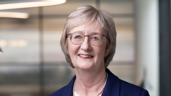 Headshot of Fiona Tierney new chair of the Pensions Authority, wearing glasses and short blonde hair