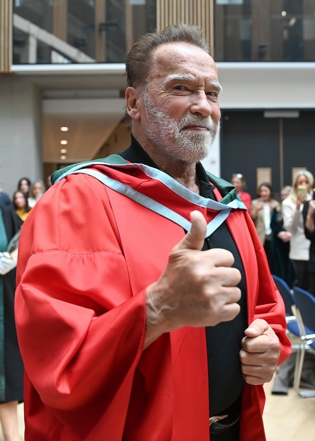 Arnold Schwarzenegger receives his honorary doctorate during a ceremony at Ulster University on 30 March 30, 2026 in Belfast. (Photo by Charles McQuillan/Getty Images)