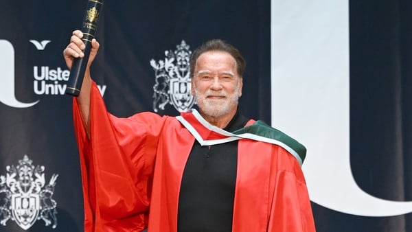 Arnold Schwarzenegger receives his honorary doctorate during a ceremony at Ulster University on 30 March 30, 2026 in Belfast. (Photo by Charles McQuillan/Getty Images)