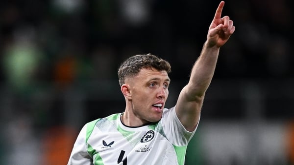 26 March 2026; Dara O'Shea of Republic of Ireland during the FIFA World Cup 2026 European Qualifiers play-off semi-final match between Czechia and Republic of Ireland at Fortuna Arena in Prague, Czechia. Photo by Seb Daly/Sportsfile