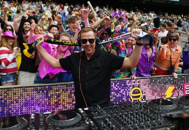 LONDON, ENGLAND - MAY 21: DJ Scott Mills during Day Two of the HSBC London Sevens at Twickenham Stadium on May 21, 2023 in London, England. (Photo by Alex Davidson - RFU/The RFU Collection via Getty Images)