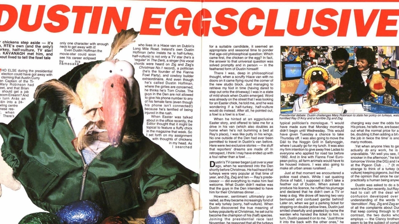 Dustin the Turkey interview in the RTÉ Guide 1991