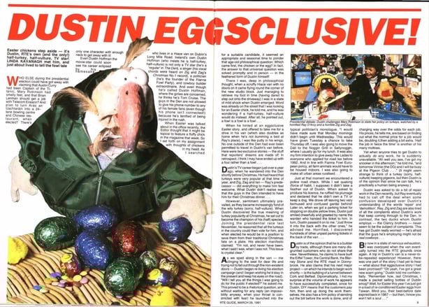 Interview with Dustin the turkey in the RTÉ guide in 1991 