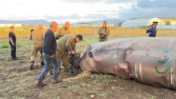 NAZARETH, ISRAEL - MARCH 30: Israeli soldiers inspect debris believed to be part of a missile launched from Iran that fell in the Kafr Manda town in Nazareth, northern Israel, on March 30, 2026. (Photo by Samir Abdalhade/Anadolu via Getty Images)