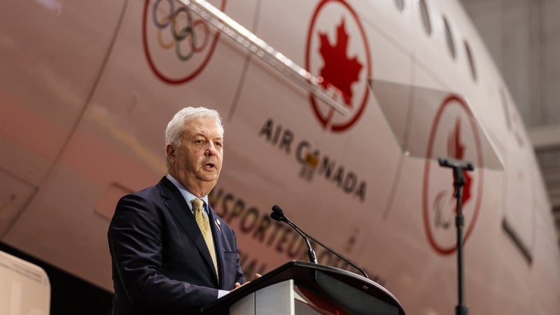 Air Canada CEO Michael Rousseau making a speech