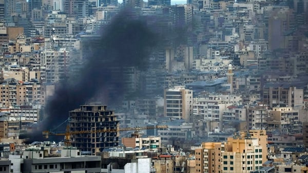 Smoke rises from the site of an Israeli airstrike on Beirut's southern suburbs