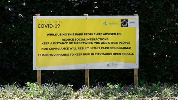 Social Distancing signs during the Covid-19 (Coronavirus) pandemic in Dublin's City Centre