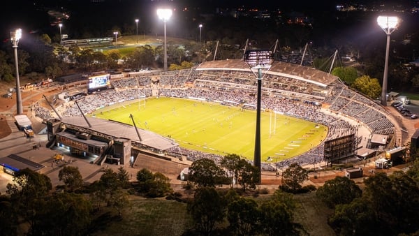 CANBERRA, AUSTRALIA - FEBRUARY 28: An aerial image of GIO Stadium during the round three Super Rugby match between ACT Brumbies and Auckland Blues at GIO Stadium, on February 28, 2026, in Canberra, Australia. (Photo by Stuart Walmsley/Getty Images)