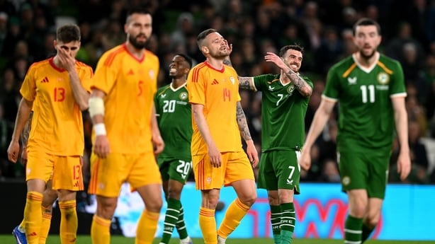 31 March 2026; Troy Parrott of Republic of Ireland reacts during the international friendly match between Republic of Ireland and North Macedonia at Aviva Stadium in Dublin. Photo by Stephen McCarthy/Sportsfile