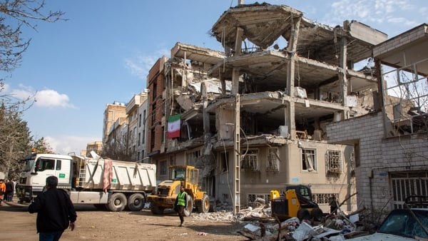 The aftermath of a drone attack on a residential building in eastern Tehran, Iran