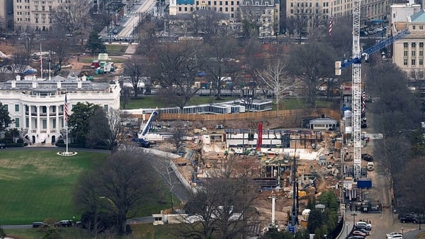 Long shot of construction work at the White House