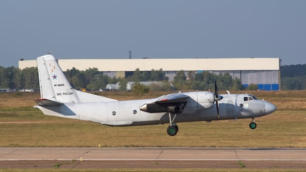 Russian Air Force An-26 taking off from Zhukovsky, Russia, during the Aviation Salon MAKS-2015 airshow.