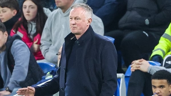 Michael O'Neill, manager of Northern Ireland, gestures for his players to move forward during the International Friendly match between Wales and Northern Ireland at the Cardiff City Stadium in Cardiff, Wales, on March 31, 2026. (Photo by MI News/NurPhoto