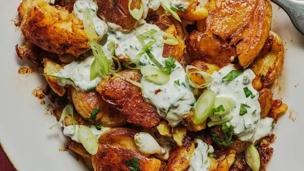 Crispy potato salad with mustard caper dressing