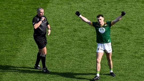 29 March 2026; Jordan Morris of Meath celebrates at the final whistle of the Allianz Football League Division 2 final match between Meath and Cork at Croke Park in Dublin. Photo by Ramsey Cardy/Sportsfile