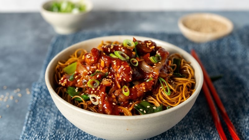 Eva Pau's crispy Peking beef with fried noodles