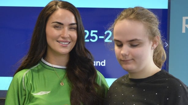 2fm host Laura Fox with TY student Saulé in RTÉ part in Vision Ireland's TY LENS programme