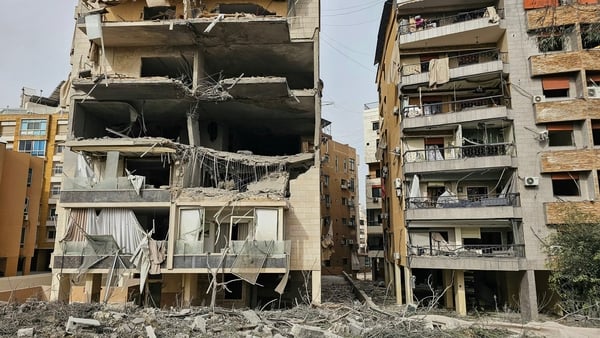 A photographs shows damaged buildings following an overnight Israeli airstrike in the Al Hadath neighbourhood of Beirut’s southern suburbs, on April 1, 2026. Lebanon was drawn into the Middle East war on March 2 when Tehran-backed militant group Hezbollah