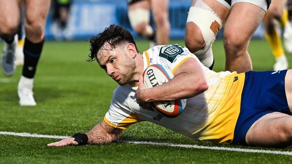 21 March 2026; Hugo Keenan of Leinster scores his side's second try during the United Rugby Championship match between Glasgow Warriors and Leinster at Scotstoun Stadium in Glasgow, Scotland. Photo by Brendan Moran/Sportsfile