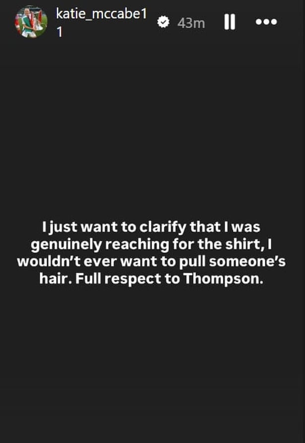 Katie McCabe's Instagram story after Arsenal played Chelsea in the Women's Champions League on 1 April 2026.