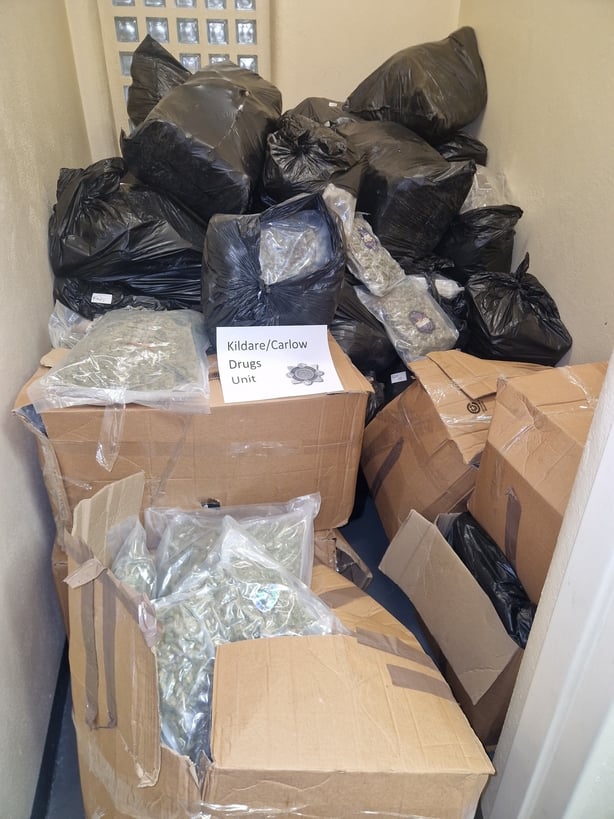 packages containing cannabis displayed as evidence in a garda station