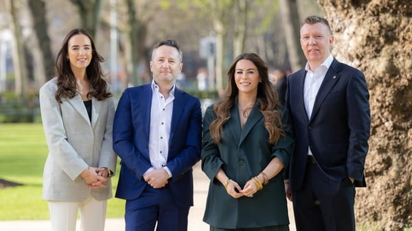 2-4-26Pictured at the announcement of the EY Entrepreneur of the Year 2026 Finalists, from left: Eimear McCrann, Director EY Entrepreneur Of The Year & EY Private; Bobby Healy, Manna Air Delivery; Jennifer Rock, Skingredients Ltd; and Roger Wallace, Head