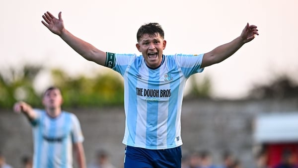 15 August 2025; Calym Crowe of Salthill Devon during the Sports Direct Men’s FAI Cup third round match between Salthill Devon and Galway United at Eamonn Deacy Park in Galway. Photo by Piaras Ó Mídheach/Sportsfile