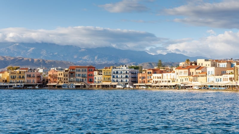 The old town at the port in Chania, on the island of Crete in Greece