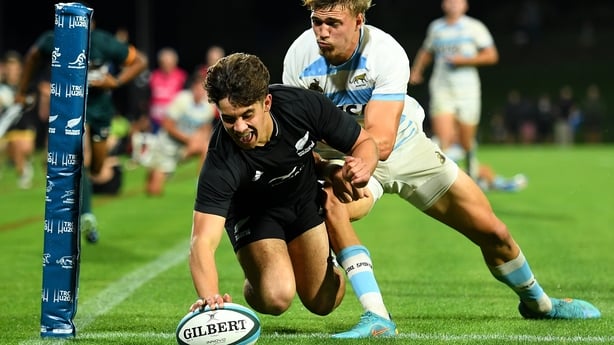SUNSHINE COAST, AUSTRALIA - MAY 07: Ben O'Donovan of New Zealand scores a try during The Rugby Championship U20 Round 2 match between New Zealand and Argentina at Sunshine Coast Stadium on May 07, 2024 in Sunshine Coast, Australia. (Photo by Albert Perez/Getty Images)
