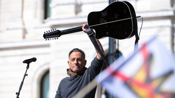 Bruce Springsteen performs during a 'No Kings' protest outside the State Capitol building on 28 March, 2026 in St Paul, Minnesota. (Photo by Stephen Maturen/Getty Images)