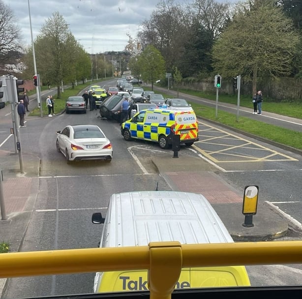 Image of the crash taken from inside the top of a bus