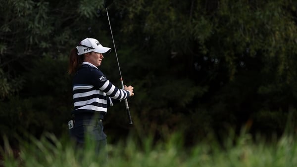 Leona Maguire of Ireland plays her shot from the 11th tee during the first round of the Aramco Championship 2026 at Shadow Creek Golf Course on April 02, 2026 in Las Vegas, Nevada. (Photo by Harry How/Getty Images)