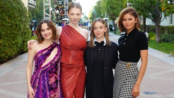 (L-R) Maude Apatow, Hunter Schafer, Sydney Sweeney, and Zendaya attend Euphoria FYC at the Paramount Theatre on 18 December, 2022 in Los Angeles, California. (Photo by Jeff Kravitz/FilmMagic for HBO)
