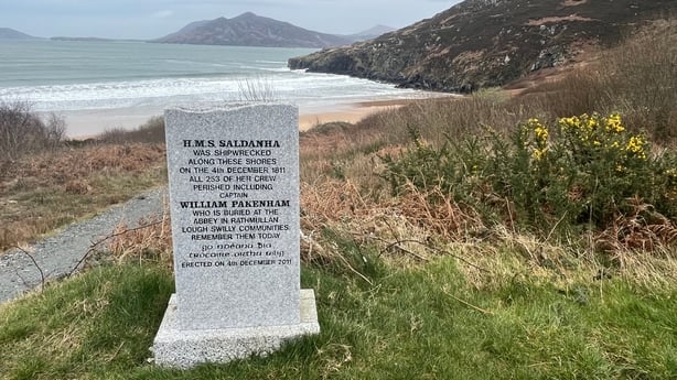 A monument in tribute to the HMS Saldanha is pictured on a Co Donegal beach
