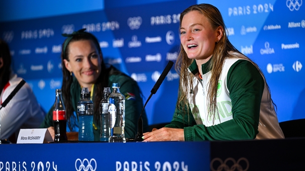 Women's Paris 2024 100m breaststroke bronze medallist Mona McSharry at press conference 