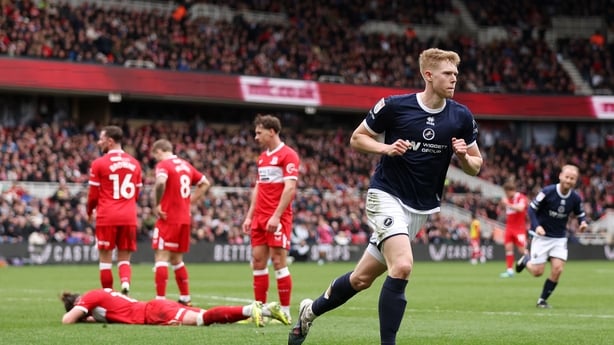 Josh Coburn of Millwall after his second goal against Middlesbrough, April 2026