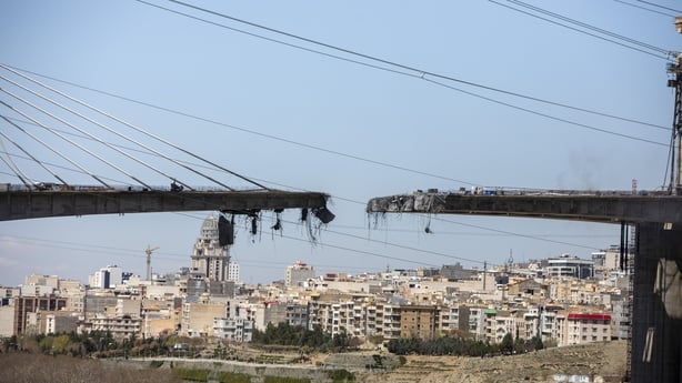 A view of the damaged B1 bridge destroyed by an airstrike